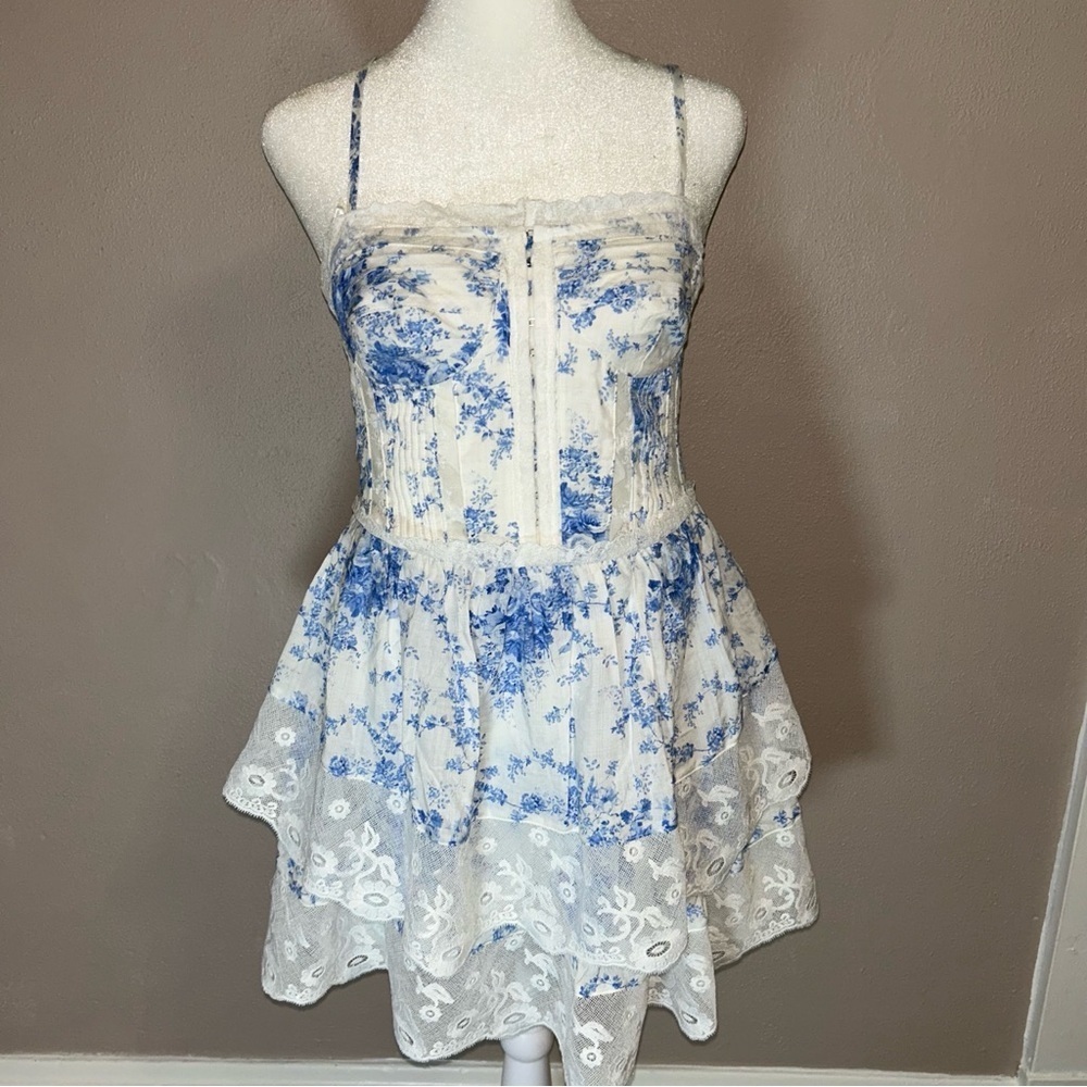 Blue and White Floral Midi Dress